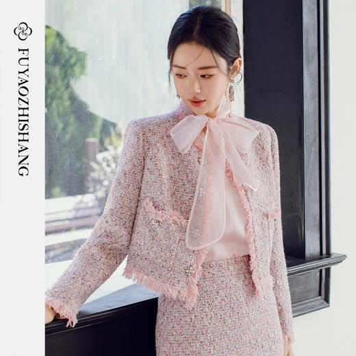 FUYAO扶摇 【奢柔香系】浪漫风时尚套装女短款小香风上衣三件套春 商品图2