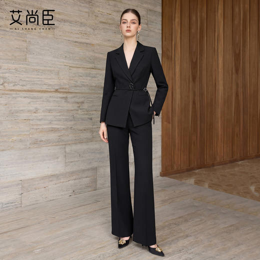 艾尚臣黑色西装套装女商务风修身长袖西服两件套高级感通勤正装春 商品图2