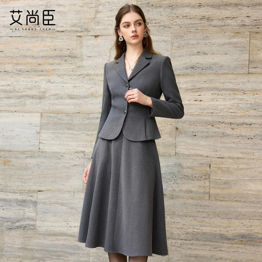 艾尚臣格雷系洋气时尚套装裙老钱风翻领毛呢职业套装女修身短款冬 商品图1