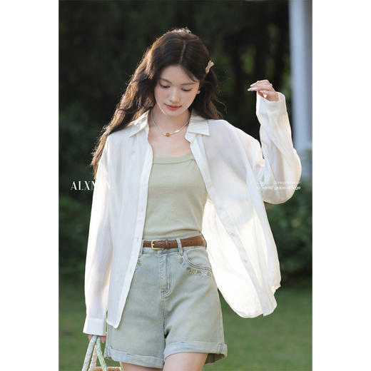 鹿向南「素衣絮语」宽松休闲衬衣杏色防晒长袖衬衫女春季上衣外套 商品图0