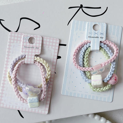 编制爱心珠子组合皮筋（3根）-纪念日百货门店同款169260932 商品图0