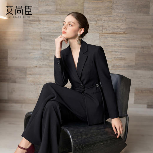 艾尚臣黑色西装套装女商务风修身长袖西服两件套高级感通勤正装春 商品图1