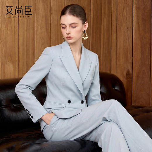 艾尚臣蓝色西装套装女2026春季商务风职业装两件套通勤高级感西服 商品图0