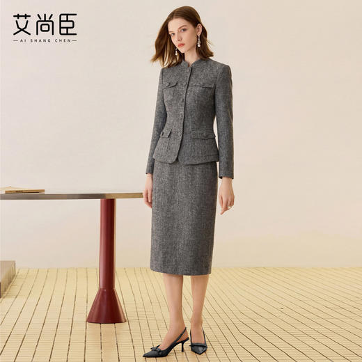 艾尚臣正肩立领酒店制服西装外套半身裙两件套女职业装工作服 商品图3