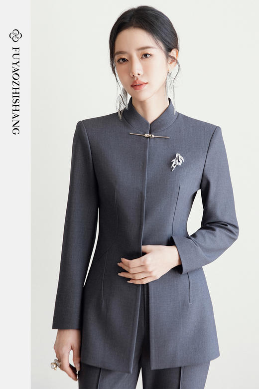 FUYAO扶摇直上 新中式西装套装女立领改良中山装修身职业装两件套 商品图5