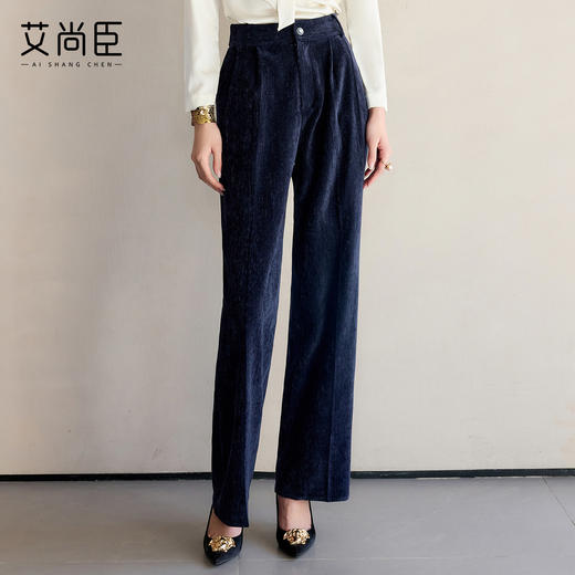 艾尚臣极简商务风高腰西装裤女深蓝色直筒裤职业装通勤气质修身裤 商品图3