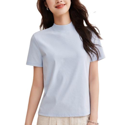 「自j」全新升级【铂金会员146/天猫189/差价43】(11314)洛诗琳气质后中线T恤2026春夏丝光棉半高领立领纯色打底上衣 商品图4