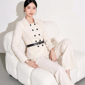 艾尚臣陈瑶同款米白色双排扣西装套装女收腰时尚两件套翻领冬季厚