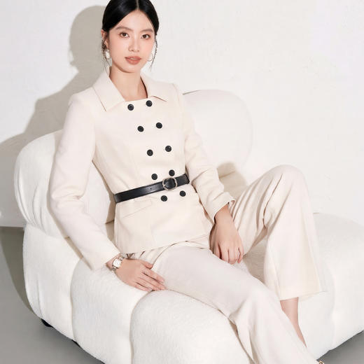 艾尚臣陈瑶同款米白色双排扣西装套装女收腰时尚两件套翻领冬季厚 商品图0
