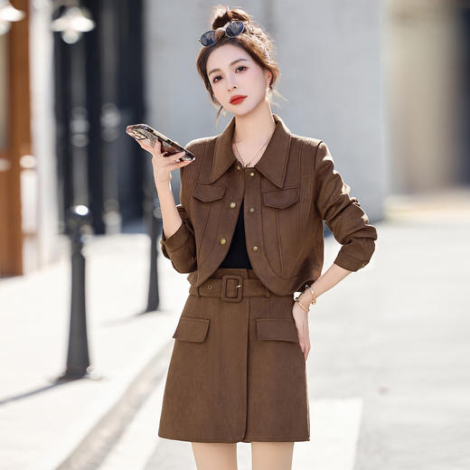 知性风外衣外套2026春季新款女装时尚短款小个子麂皮绒上衣WAY1605 商品图0