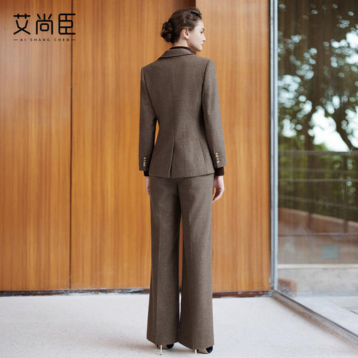 艾尚臣复古老钱西装套装女秋冬高端职业装棕色羊毛西服马甲三件套 商品图4