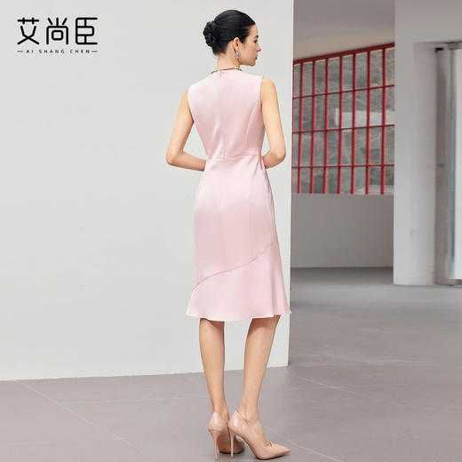 艾尚臣粉黛流光 优雅粉色连衣裙女质感无袖收腰中长裙气质鱼尾裙 商品图4
