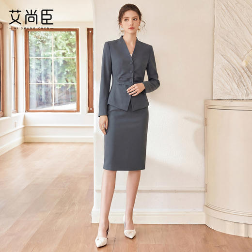 艾尚臣灰色西装套装女长袖职业装显瘦两件套OL通勤职场商务穿搭春 商品图2