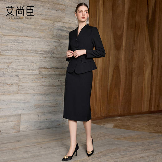 艾尚臣正式场合西装正装女职业套装黑色面试商务工作服西服两件套 商品图3