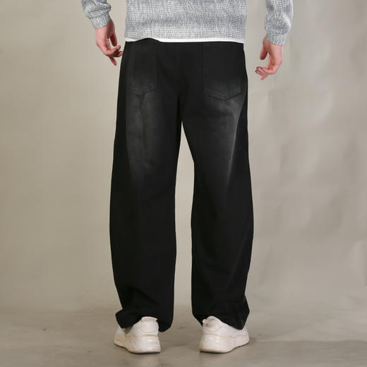 DRONKOO 2026 抽绳半松紧口袋脚口斜破缝喷色做旧中厚牛仔长裤 商品图4