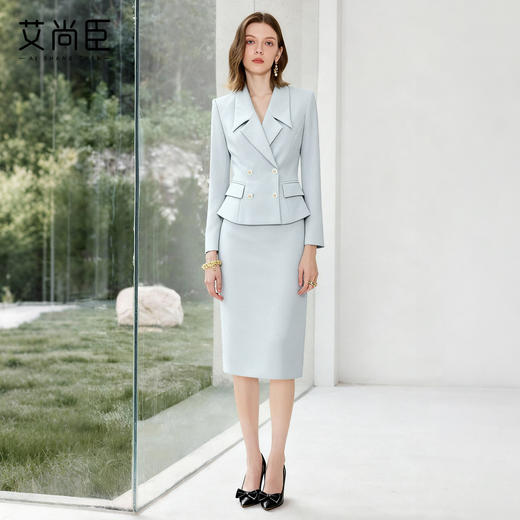 艾尚臣天空蓝时尚套装女高级感小香风西装两件套气质正式场合穿搭 商品图1