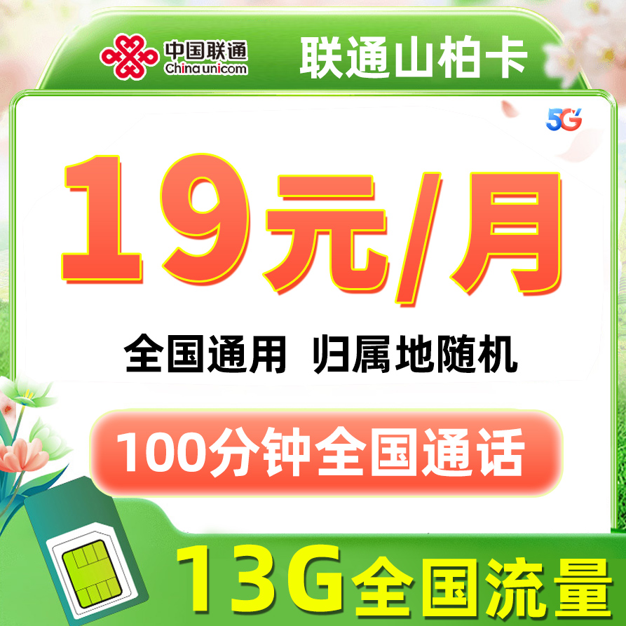【联通5G手机卡】 19元13G全国流量100分钟老人儿童电话手表
