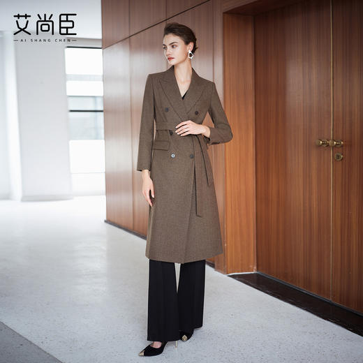 艾尚臣英伦风棕色羊毛大衣女中长款双排扣通勤毛呢外套高级感穿搭 商品图1