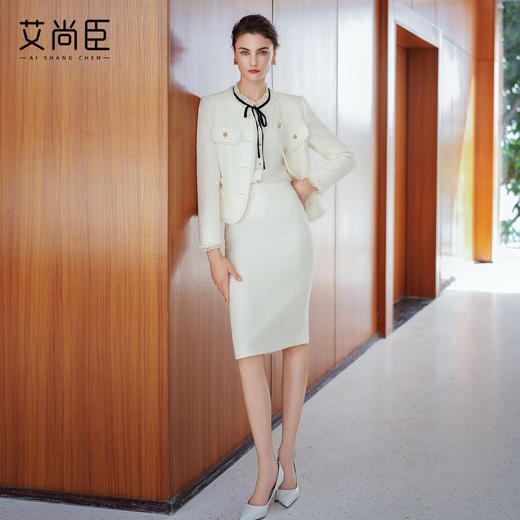 艾尚臣小香风西装套装女圆领长袖套裙职业装气质通勤西服两件套春 商品图1