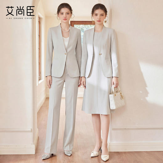 艾尚臣知性优雅风西装套装女春夏通勤职业装外套连衣裙两件套 商品图2