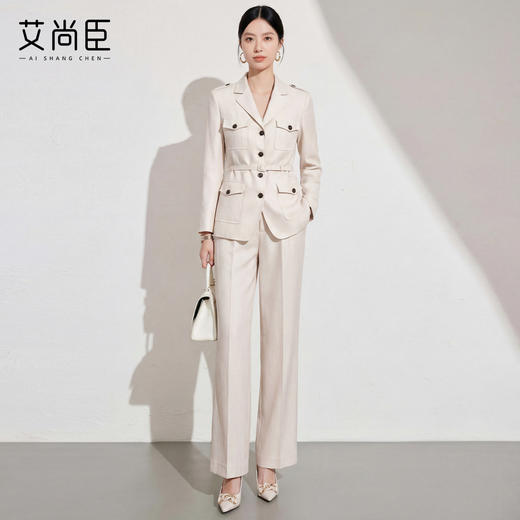 艾尚臣通勤西装套装女春季学院风米色两件套职场穿搭商务西服正装 商品图1
