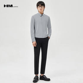 HIM漢崇 商务斯文长袖衬衫男经典方领修身日常通勤衬衣 2025秋季