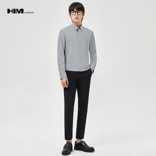 HIM漢崇 商务斯文长袖衬衫男经典方领修身日常通勤衬衣 2025秋季 商品图0