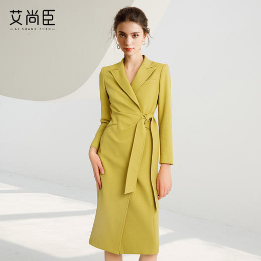 艾尚臣牛油果色高级感职业连衣裙女中长款西装裙收腰通勤正式场合 商品图0
