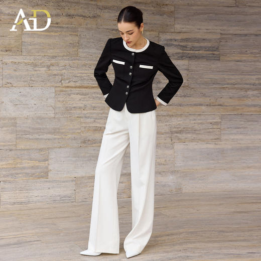 AD黑白撞色西装套装女正式场合两件套2026春季通勤长袖外套职业装 商品图3