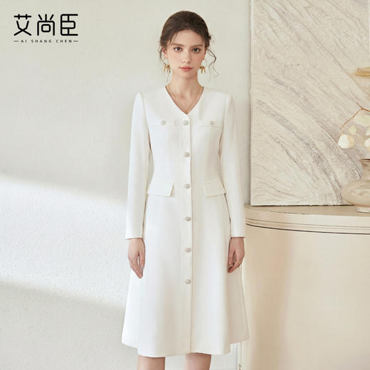 艾尚臣肌理感连衣裙女轻奢气质小香风裙子简约奶油白女神范西装裙 商品图2