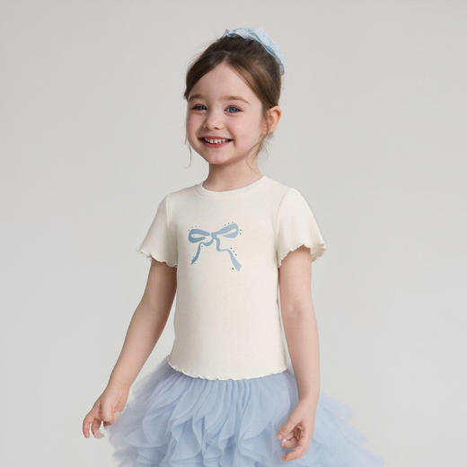 笛莎/Deesha 2026年夏季新款女童小童木耳边小图案T恤 商品图0