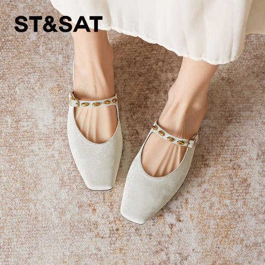 星期六26夏新款优雅绒面通勤粗跟穆勒拖SSE2111C9E 商品图4