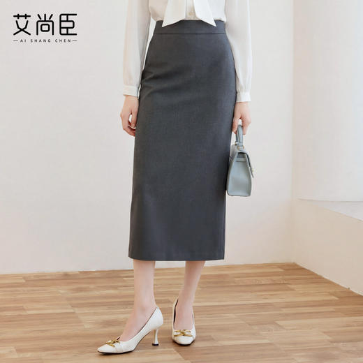 艾尚臣【四季款】通勤风高腰超模腿精裙后开叉半身裙女显瘦一步裙 商品图0