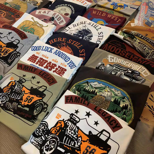 36色！2026复古港风春夏重磅情侣男女纯棉休闲百搭磨毛印花短袖T恤衫！ 商品图0