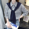 【韩版假两件披肩衬衫】春季 气质宽松显瘦衬衣 设计感条纹长袖女上衣  商品缩略图3