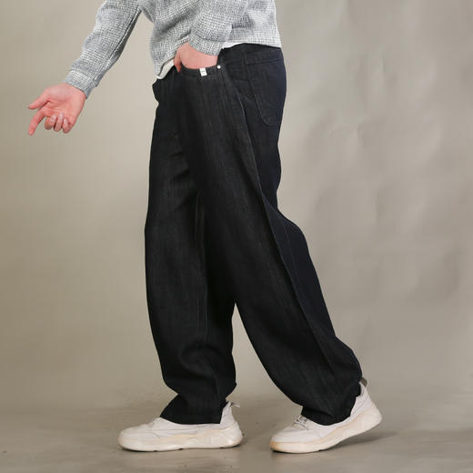 DRONKOO 2026 抽绳松紧腰破骨前移左袋织唛普洗中厚牛仔长裤 商品图2