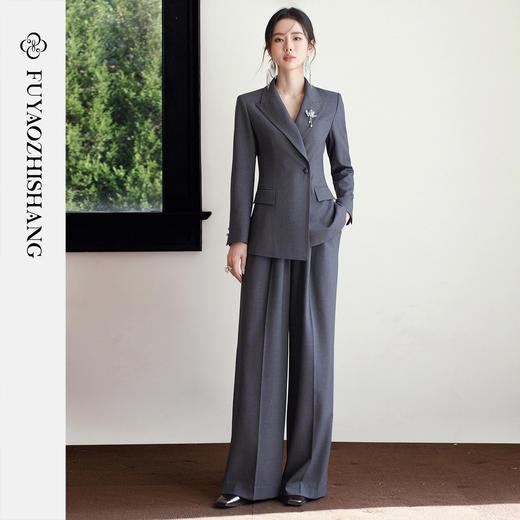 FUYAO扶摇直上 oldmoney灰色西装套装**练西服两件套职场正装春 商品图1