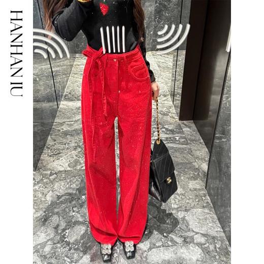 【孤品样衣，不退不换】【红运爆闪裤】轻奢精致时尚百搭手工渐变烫钻休闲直筒牛仔裤 商品图4