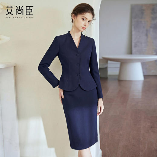 艾尚臣藏青色西装套装女职业装酒店经理前台接待工作服商务风正装 商品图1
