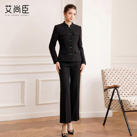 艾尚臣新中式高端西装套装女春秋气质公务员面试职业阔腿裤两件套 商品图2