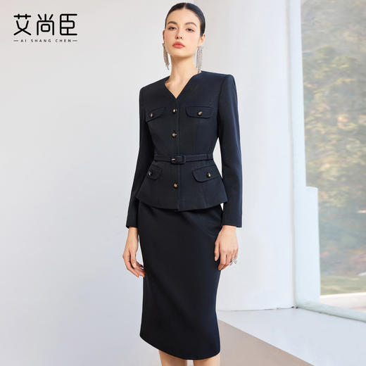 艾尚臣藏青色西装套装女2026新款春季职业装收腰显瘦轻熟风两件套 商品图3