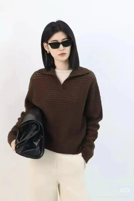 初十上新 独家圆正 小禾 牦牛绒 翻领 针织套头衫 商品图0