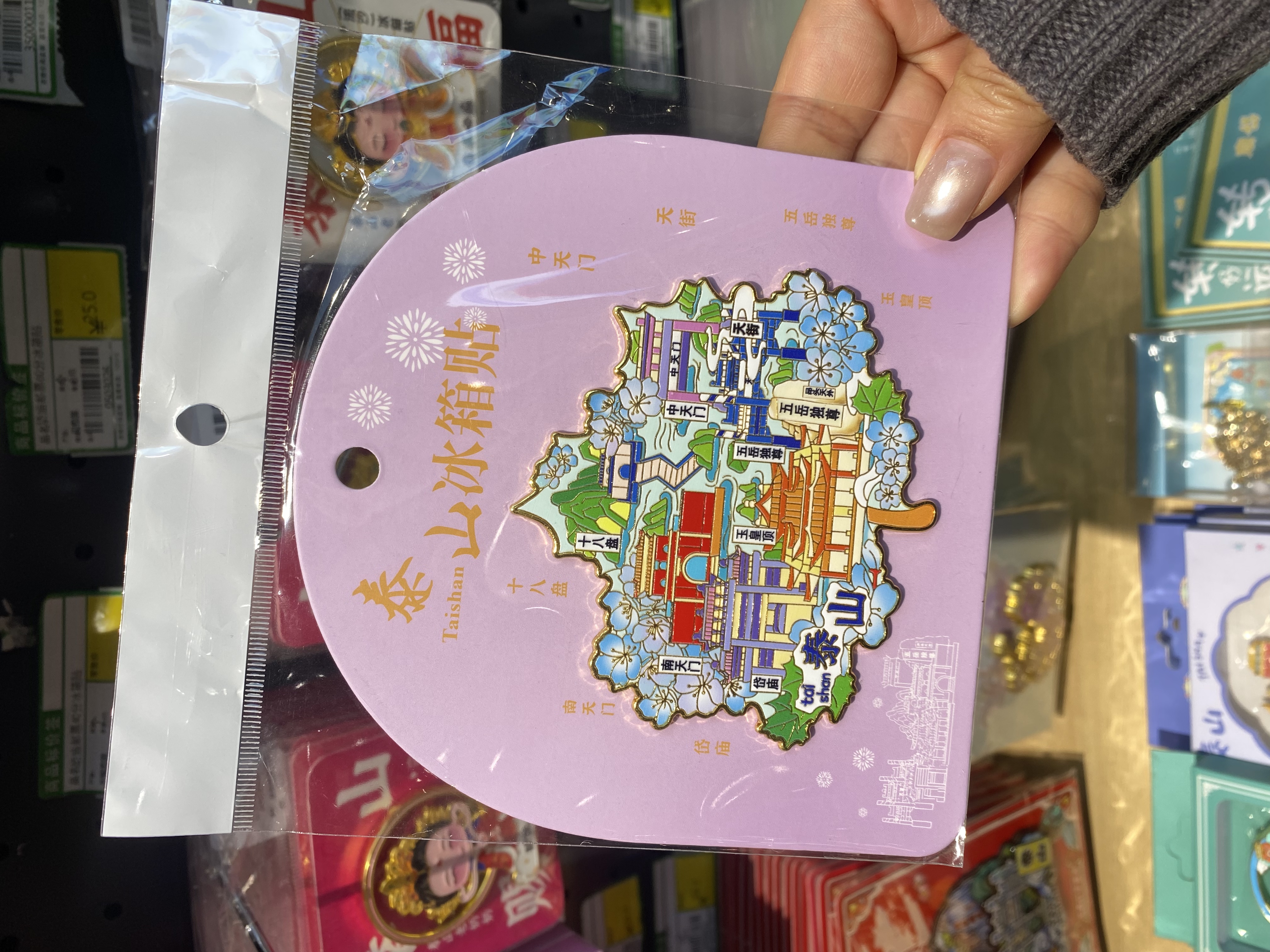 泰山文创冰箱贴泰山全景图叶子形状冰箱贴