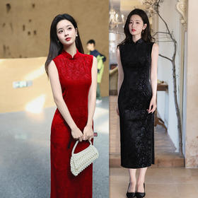 红色新中式港风无袖改良旗袍2026新款年轻款新娘敬酒服订婚旗袍裙SYK31615