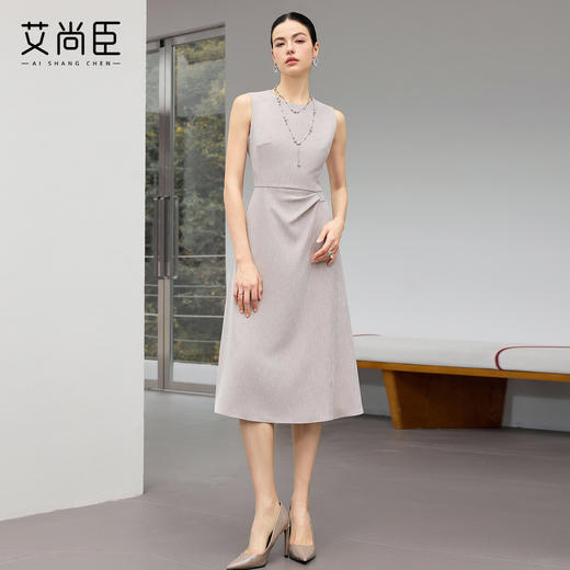 艾尚臣轻熟优雅风无袖连衣裙女收腰A字裙通勤中长款极简风 商品图3