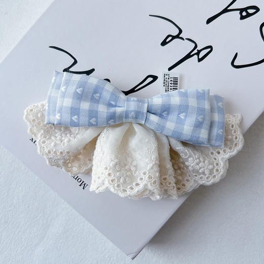 浅蓝色格子蝴蝶结少女发夹-纪念日百货门店同款169265952 商品图3
