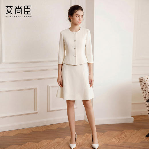 艾尚臣米色七分袖西装套裙女春季圆领职业装高级感气质上班两件套 商品图4