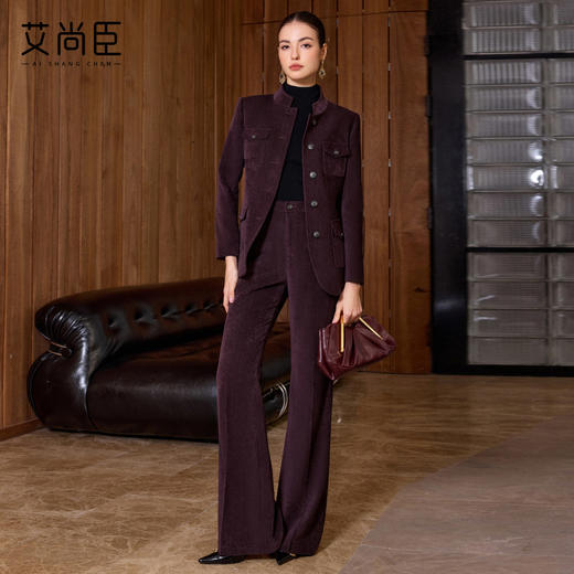 艾尚臣老钱风立领西装套装女冬季收腰职业装通勤西服两件套高级感 商品图3