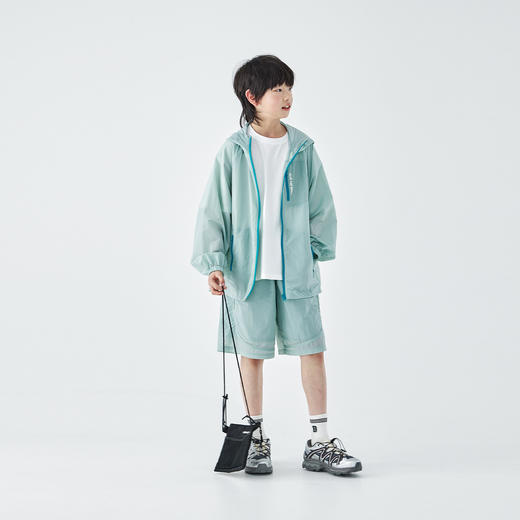 浅薄荷外套预售5.3发 浅薄荷短裤预售5.1发 蓝汽水2026夏季男童户外山系原纱防晒短裤青少年凉感连帽上衣套装 商品图1