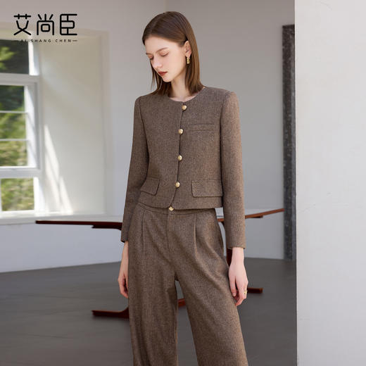 艾尚臣羊毛呢西装套装女秋冬老钱风加厚保暖通勤职业装西服两件套 商品图2